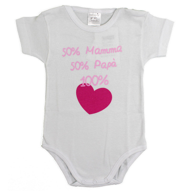 Body Mezza Manica 50% Mamma e 50% Papà Rosa - 1 Mese