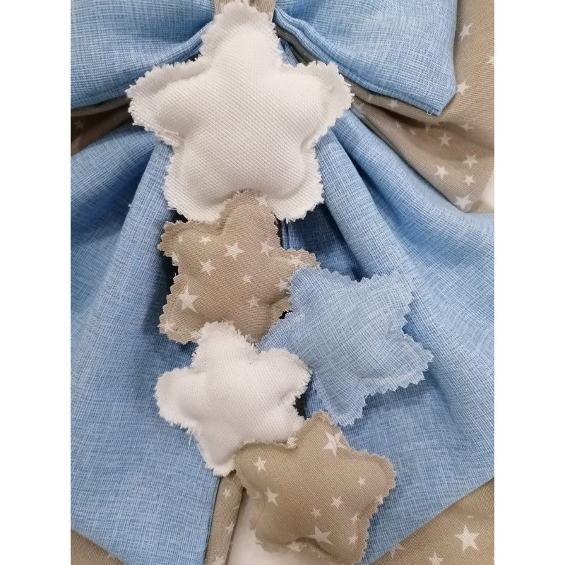 Handgefertigte Geburtsschleife in Blau und Beige - 4