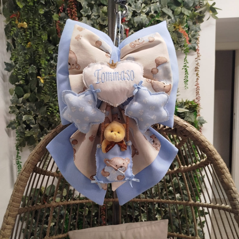 copy of Handgefertigte Geburtsschleife in Blau und Beige - 6