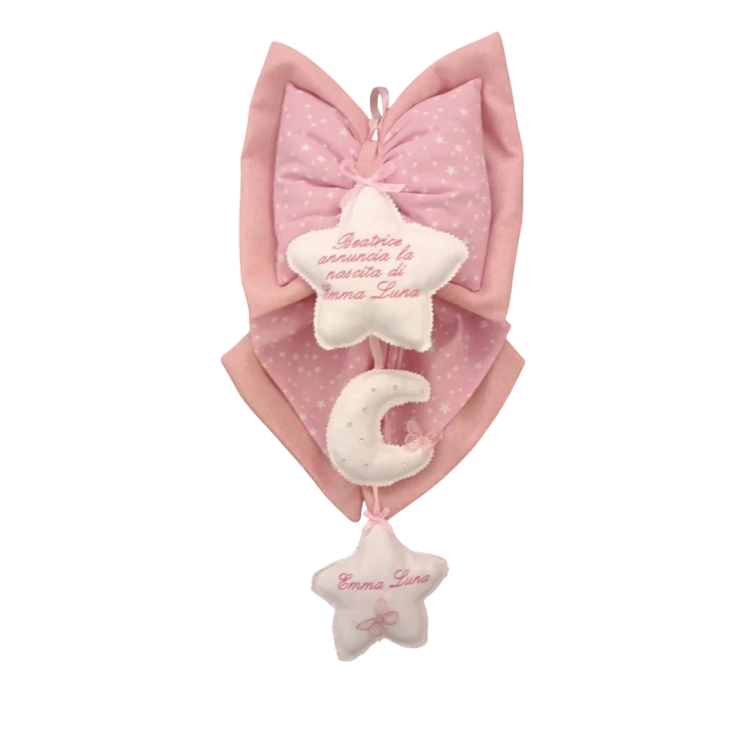 Fiocco Nascita Personalizzato Rosa con stella imbottita