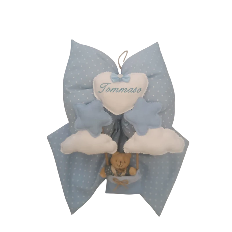 Fiocco Nascita Azzurro Orsetto Nuvola Peluche