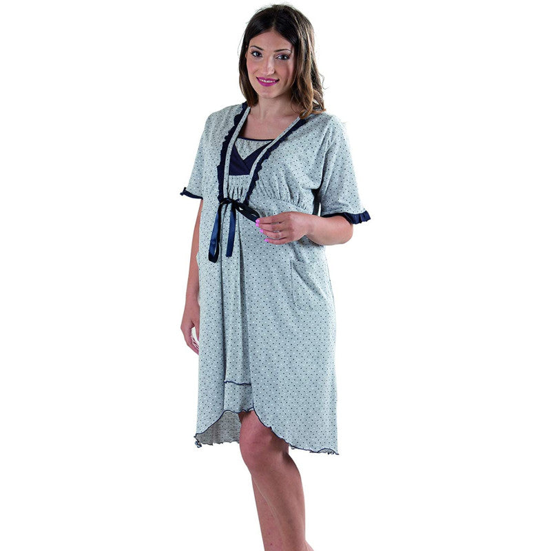 Vestaglia da Notte Mezza Manica, Grigio Pois