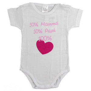 Body Mezza Manica 50% Mamma e 50% Papà Rosa - 3 Mesi