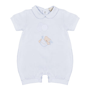 Blauer Strampler mit Teddybär und Nanan-Luftballons
