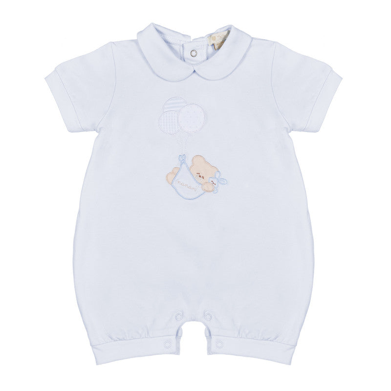 Blauer Strampler mit Nanan-Teddybär und Luftballons – 6 Monate