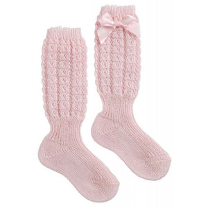 Calzino Lungo in Cotone con Fiocchetto Rosa - 16 - 19