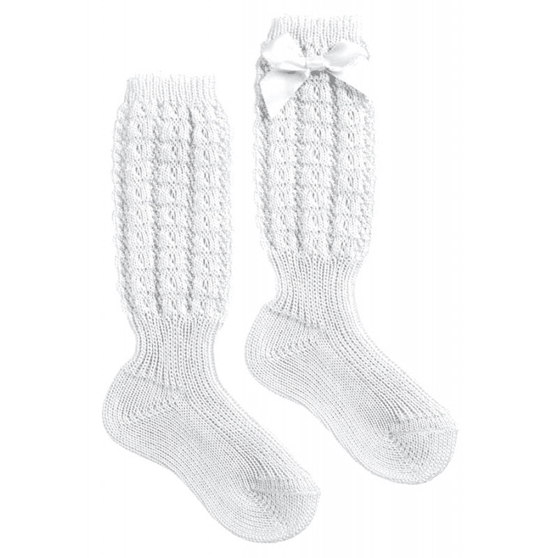 Calzino Lungo in Cotone con Fiocchetto - Bianco