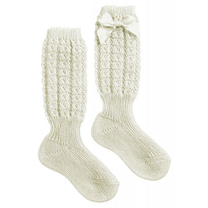 Lange Baumwollsocken mit cremefarbener Schleife - 10 - 12