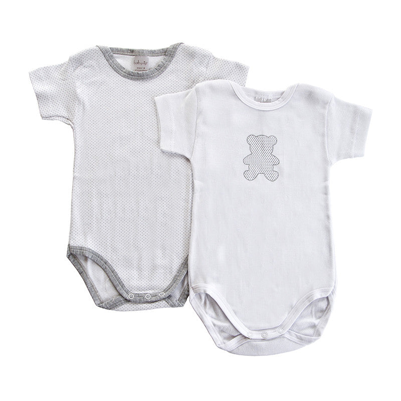 Set 2 grau gepunkteter Babybody mit halben Ärmeln – 6 Monate