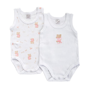 2 Body Neonato a Giro Manica Orsetto Rosa - 1 Mese