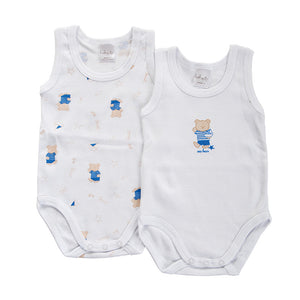 Set mit 2 ärmellosen Babybodys Hellblauer Bär - 3 Monate